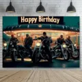 Cool motorcycle biker theme Happy Birthday photography backdrop for party decor - Motorcycle Theme (SBJ-006) / 95x75cm