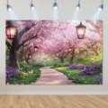 Romantische rosa Kirschblüten-Fotohintergrund für eine Frühlingsparty-Dekoration - Kirschblütenwald (SBJ-008)