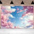 Romantischer rosa Kirschblüten-Fotohintergrund mit fallenden Blüten und blauem Himmel - Zarte rosa Kirschblüte (SBJ-009)