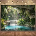 Tropical jungle waterfall photography backdrop for birthday parties and room decor - Tropical Jungle Waterfall (SBJ-006) / 150x90cm