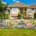 Spring garden banner with colorful floral and bird print for outdoor fence decoration - Hole Punched Style With Rope / 30x120cm Unit