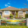 Vibrant spring garden banner with sun and colorful tulips for outdoor yard fence decoration - Hole Punched Style With Rope / 30x120cm
