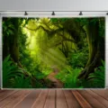 Fond de photographie forêt tropicale luxuriante pour décoration de fête et studio photo - Lumière du Soleil sur le Sentier de la Forêt (SBJ-003) / 150x90cm