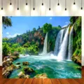 Tropical waterfall landscape photography background for nature theme party decoration - Tropical Waterfall Jungle (SBJ-007) / 150x90cm