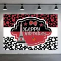 Paris ladybug themed birthday backdrop with Eiffel Tower and polka dots design - Tower Ladybug Style (SBJ-001) / 150x90cm