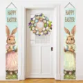 Festive Easter bunny porch banners featuring colorful eggs for holiday home door decoration - 30x180cm (Pair) / Light Blue
