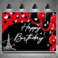 Red and black ladybug style birthday backdrop with Eiffel Tower for party decor - Eiffel Tower Ladybug Style (SBJ-003) / 150x90cm