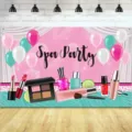 Fondo decorativo spa party para cumpleaños de niñas con maquillaje y globos rosas - Estilo SBJ-003 / 95x75cm