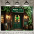 Fondo fotográfico del Día de San Patricio con fachada de pub irlandés verde vintage - Estilo de Puerta de Bar Irlandés (SBJ-004) / 95x75cm / Verde esmeralda