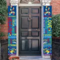 Autism Awareness porch sign banners with colorful puzzle piece motifs for door decor - Colorful Handprints Heart Style (SDL-003) / 30x180cm