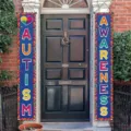 Vibrant Autism Awareness vertical door banners with puzzle heart design for porch decor - Navy Puzzle Heart Style (SDL-004) / 30x180cm