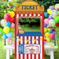 Circus ticket booth photo backdrop for carnival party decorations with cut-out window - Circus Ticket Booth Style (80x160) / 80x160cm