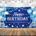 Blue birthday photography backdrop with balloons and silver stars party decoration - SBJ-005 / 95x75cm / Blue