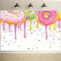 Colorful donut theme photography backdrop with dripping pink frosting for party decoration - Donut Theme Backdrop (SBJ-006) / 95x75cm