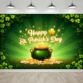 Fondo fotográfico de San Patricio con olla de oro y tréboles para celebraciones - SBJ-006 / 95x75cm