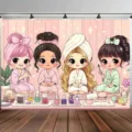 Fondo fotográfico tema SPA de niña rosa con lindos personajes de dibujos - Estilo SBJ-007 / 95x75cm