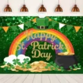 Fondo fotográfico del Día de San Patricio con tréboles arcoíris y monedas de oro - SBJ-007 / 95x75cm