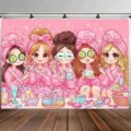 Fondo de fotografía rosa tema SPA para fiesta de cumpleaños de niñas y fiesta de pijamas - Fondo de Fotografía Tema SPA (SBJ-008) / 95x75cm / Rosa