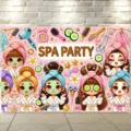 Fondo fotográfico rosa de spa party cartoon para fiesta de cumpleaños - Estilo de Tema de Reunión de Chicas SPA (SBJ-009) / 95x75cm