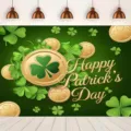 Fondo fotográfico de San Patricio con tréboles verdes y monedas de oro - Fondo de Monedas de Oro y Tréboles (SBJ-0010) / 95x75cm