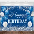 Blue birthday photography backdrop with balloons and silver glitter for party decor - Blue Theme Balloon Glitter (SBJ-009) / 95x75cm