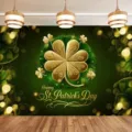 Fondo fotográfico de San Patricio con trébol dorado y bokeh verde vibrante decor - SBJ-0012 / 95x75cm