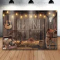 Sfondo fotografico a tema cowboy western rustico per decorazioni festa compleanno - Sfondo a Tema Cowboy Western (SBJ-005(033)) / 95x75cm