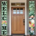 Ensemble de bannières de bienvenue gnome de printemps pour déco de porte rustique - Style de Bienvenue et de Nain de Printemps / 30x180cm