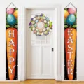 Vibrant Easter porch banner set featuring cartoon carrot designs and festive Happy Easter text - Carrot Happy Easter Style / Two-Piece Set
