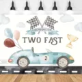 Fondo de fotografía de coche de carreras en acuarela para decoración de fiesta de 2 años - 150x90cm