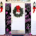 Purple balloon and crown themed birthday party door banners for festive house decoration - 30x180cm
