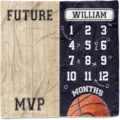Manta mensual de hitos para bebé personalizable con tema de baloncesto para crecimiento - Smt–008 / 91x102cm (Piel de Melocotón)