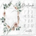 Manta mensual de hitos para bebé con diseño floral de rosas y números del 1 al 12 - Smt–009 / 91x102cm (Piel de Melocotón)