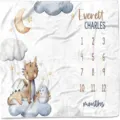 Manta de hitos para bebé personalizada tema dragón con números mensuales y nombre - Smt–0010 / 91x102cm (Piel de Melocotón)