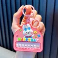 Cute pink rabbit piano keychain accessory with happy day lettering for bags - Pink