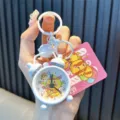 Schattige witte mini-wekker sleutelhanger met een geel eendje cartoon wijzerplaat - Wit