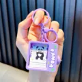 Cute purple panda flip-book animation toy keychain charm for student backpacks and car keys - Purple