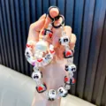 Handmade beaded moon girl phone charm with cute cat and heart beads for bag keychain - Black
