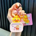 Llavero de pato amarillo lindo con campana rosa y luz nocturna para adornos de bolsos - Rosa