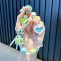 Colorful beaded phone strap with heart block and hand-painted bee design - Green