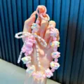 Handcrafted pink beaded bear phone strap and keychain with cute colorful charms - Pink