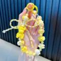 Cute yellow beaded bear keychain and phone strap with decorative colorful charms - Yellow