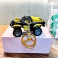 Exquisite black and gold alloy pickup truck toy keychain pendant for bags and car keys - Black (Random Gold/Silver Base)