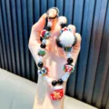 Christmas beaded phone strap with red gingerbread boot charm and fuzzy white pom pom - Christmas Sock Gingerbread Style (Beaded Christmas) / Black (With Gasket)