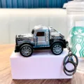 Cool silver pull-back toy truck keychain with flame decals decoration for backpack pendant - Silver Gray