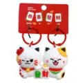 Süße Cartoon Maneki-neko Glückskatzen-Schlüsselanhänger mit Mahjong-Thema für Taschen - Magnetische Winkekatze-Paarschließe - Wohlstand