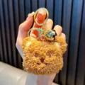 Cute brown plush bear head keychain pendant with a gold bell for bag decoration - Teddy Bear / Coffee