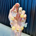 Handmade colorful beaded crystal butterfly phone lanyard with iridescent yellow beads - Yellow