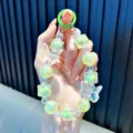 Iridescent green beaded phone lanyard with crystal butterfly beads and ring clip - Green