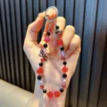 Handcrafted red and black beaded crystal phone strap with butterfly and heart charms - Red Hollow Alloy Butterfly